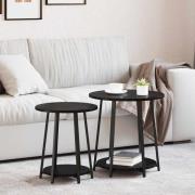 vidaXL Sidobordsset med hylla 2 pcs Svart ek 50 x 50 x 51 cm