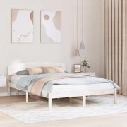 vidaXL Sängram med huvudgavel Vit 150 x 200 cm Massiv furu