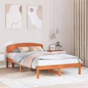 vidaXL Sängram med huvudgavel Vaxbrun 140 x 190 cm Massiv furu