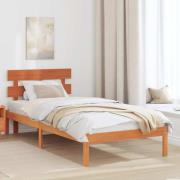 vidaXL Sängram med huvudgavel Brun 90 x 190 cm Massivt tallträ
