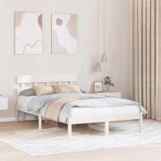 vidaXL Sängram med huvudgavel Vit 140 x 190 cm Massivt tallträ
