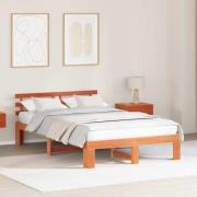 vidaXL Sängram med huvudgavel Vaxbrun 140 x 190 cm Massiv furu