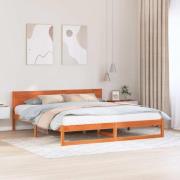vidaXL Sängram med huvudgavel Vaxbrun 200 x 200 cm Massiv furu