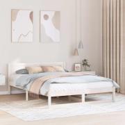 vidaXL Sängram med huvudgavel Vit 160 x 200 cm Massiv furu