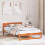 vidaXL Sängram med huvudgavel Vaxbrun 120 x 200 cm Massiv furu