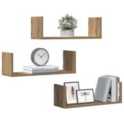 vidaXL Vägghyllor 3 st ek 58x18x18 cm konstruerat trä
