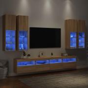 vidaXL Väggmonterade tv-skåp 7 delar med LEDs sonoma-ek