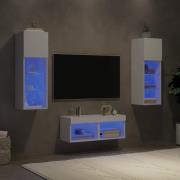 vidaXL Väggmonterade tv-skåp 4 delar med LEDs vit