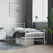 vidaXL Sängram med huvudgavel och fotgavel vit metall 90x200 cm
