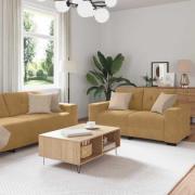 vidaXL Soffset med kudde med kudde 3 pcs Brun 221 x 78 x 80 cm Sammet