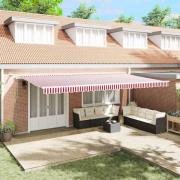 vidaXL Utfällbar markis Röd och Vit 600 × 300 cm Tyg och Metall