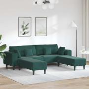 vidaXL Sammetsoffa med kudde 3 pcs Mörkgrön 208 cm Sammet