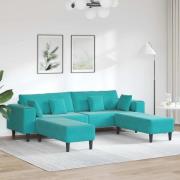 vidaXL Sammetsoffa med kudde 3 pcs Turkos 208 cm Sammet