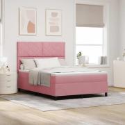 vidaXL Bäddfjäder med madrass med huvudgavel Rosa 160 x 200 cm Sammet