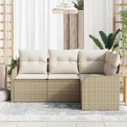 vidaXL Trädgårdsoffset med kudde med lagring 4 pcs Beige Poly rattan