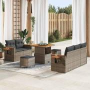 vidaXL Trädgårdsoffset med kudde med lagring 8 pcs Grå Poly rattan