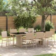 vidaXL Trädgårdsmöbelset 9 pcs Beige Poly rattan