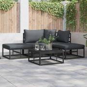 vidaXL Trädgårdsoffset med kudde 4 pcs Svart Aluminium