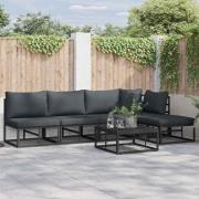 vidaXL Trädgårdsoffset med kudde 6 pcs Svart Aluminium