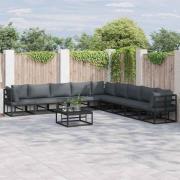 vidaXL Trädgårdsoffset med kudde 10 pcs Svart Aluminium