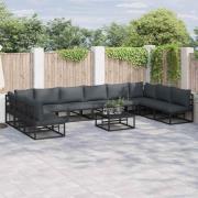 vidaXL Trädgårdsoffset med kudde 10 pcs Svart Aluminium