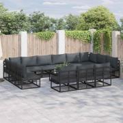 vidaXL Trädgårdsoffset med kudde 14 pcs Svart Aluminium
