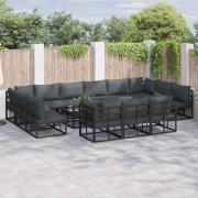 vidaXL Trädgårdsoffset med kudde 13 pcs Svart Aluminium