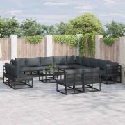 vidaXL Trädgårdsoffset med kudde 14 pcs Svart Aluminium