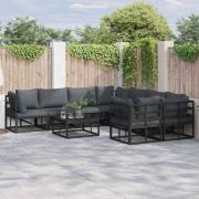 vidaXL Trädgårdsoffset med kudde 8 pcs Svart Aluminium
