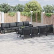 vidaXL Trädgårdsoffset med kudde 9 pcs Antracit Stål & tyg