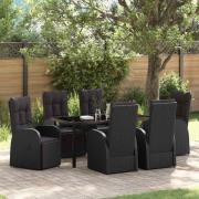 vidaXL Trädgårdsmöbelset med kudde 7 pcs Svart Poly rattan