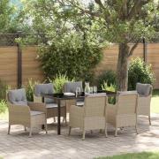 vidaXL Trädgårdsmöbelset med kudde 7 pcs Beige Poly rattan