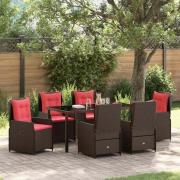vidaXL Trädgårdsmöbelset med kudde 7 pcs Brun Poly rattan