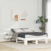 vidaXL Sängram med huvudgavel Vit 135 x 190 cm Massiv furu