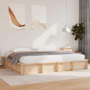 vidaXL Sängram Brun 200 x 200 cm Massiv furu