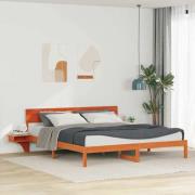 vidaXL Sängram med huvudgavel Vaxbrun 200 x 200 cm Massiv furu