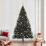 vidaXL Julgran med dekorativa strängljus Svart 240 cm PVC