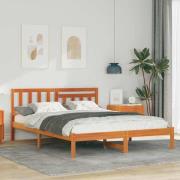 vidaXL Sängram med huvudgavel Vaxbrun 140 x 200 cm Massiv furu