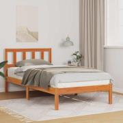 vidaXL Sängram med huvudgavel Vaxbrun 90 x 200 cm Massiv furu
