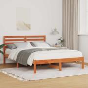 vidaXL Sängram med huvudgavel Vaxbrun 120 x 200 cm Massiv furu