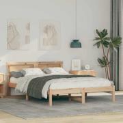 vidaXL Sängram med huvudgavel Brun 135 x 190 cm Massiv furu