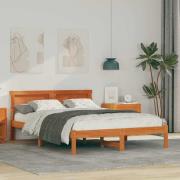 vidaXL Sängram med huvudgavel Vaxbrun 135 x 190 cm Massiv furu