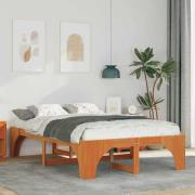 vidaXL Sängram Brun 135 x 190 cm Massiv furu