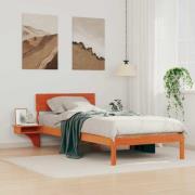 vidaXL Sängram med huvudgavel Vaxbrun 100 x 200 cm Massiv furu