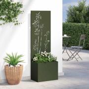 vidaXL Trädgårdsplanterare med dekorativ panel Olivgrön 50 x 140 cm