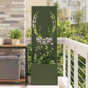 vidaXL Trädgårdsplanterare med dekorativ panel Olivgrön 50 x 140 cm