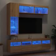 vidaXL Väggmonterade tv-skåp 7 delar med LEDs sonoma-ek