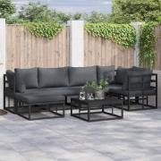 Trädgårdsoffset med kudde 6 pcs Svart Aluminium