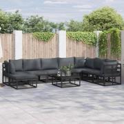 Trädgårdsoffset med kudde 9 pcs Svart Aluminium