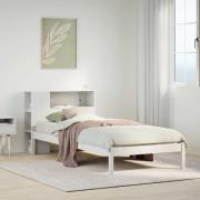 vidaXL Säng med bokhylla utan madrass vit 100x200cm massiv furu